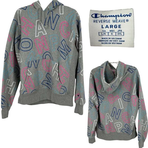 Champion Hoodie Mens Large Reverse Weave Multicolor All-Over Print Pullover - Picture 1 of 14